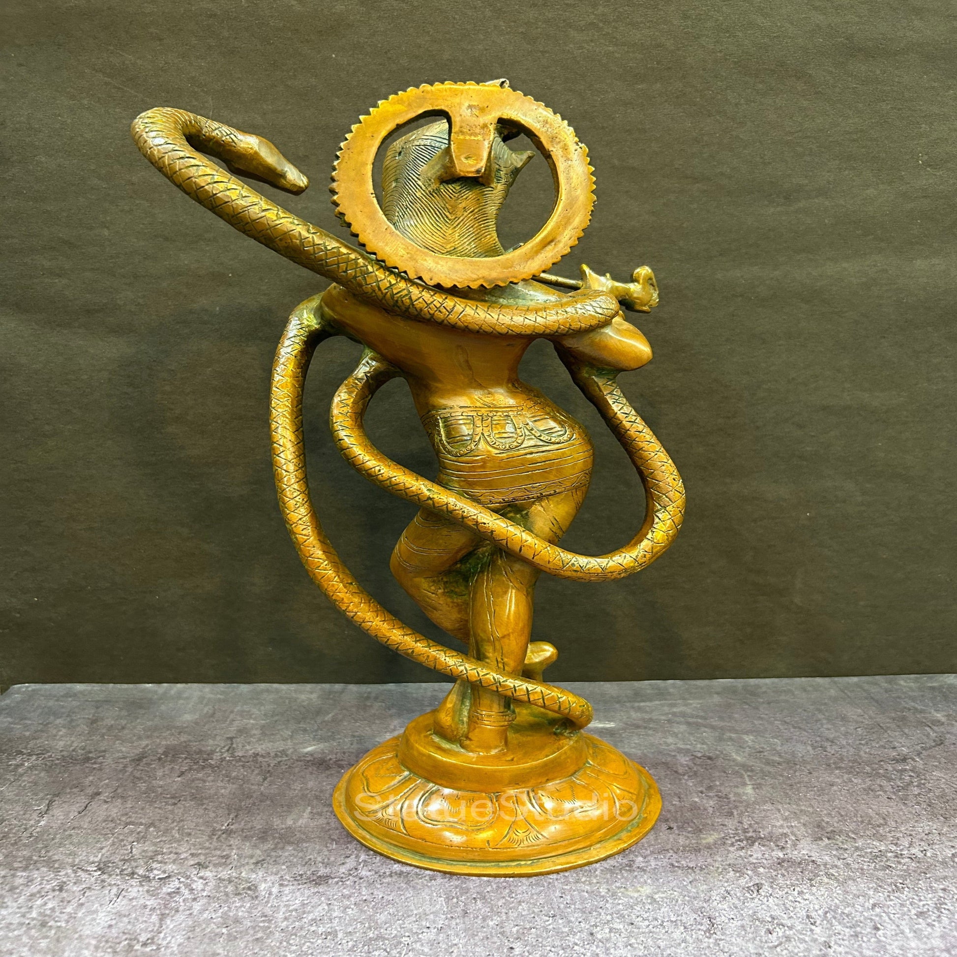 Brass Krishna Idol with Kaliya Naag in Copper Patina Finish 15" by StatueStudio - Image 5