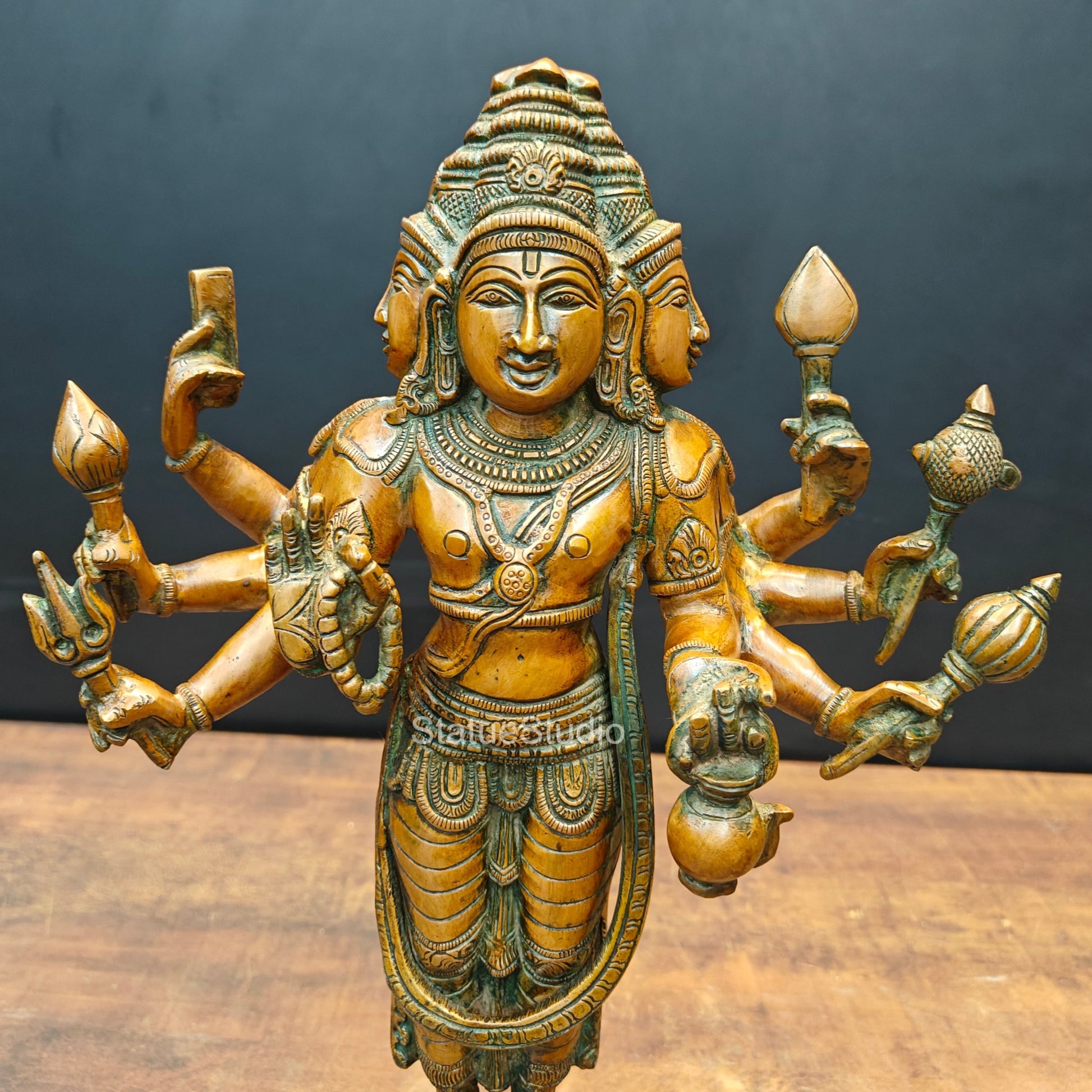 Brass Lord Brahma Statue Creator Of Universe Copper Patina Finish 15 Inch - Image 2
