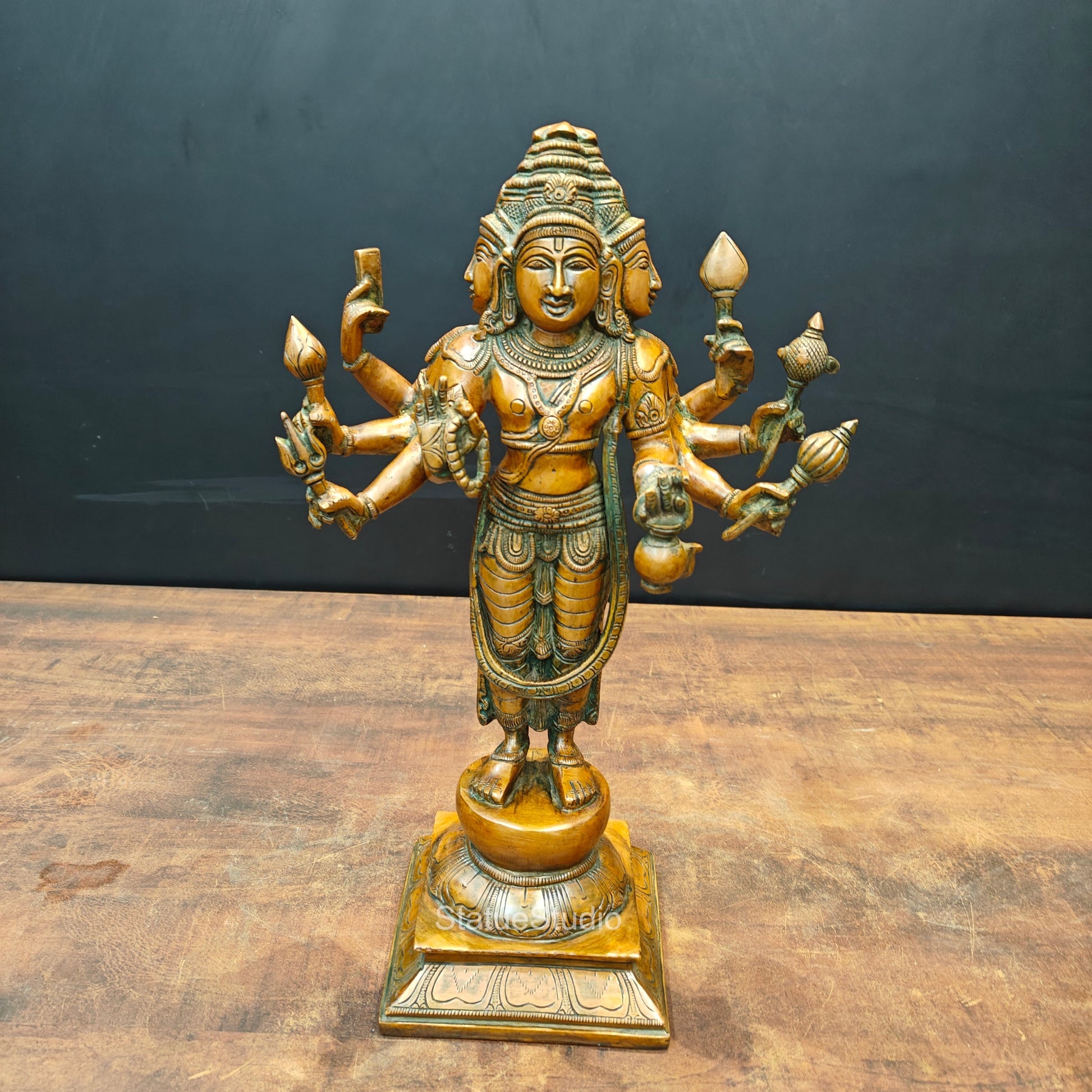 Brass Lord Brahma Statue Creator Of Universe Copper Patina Finish 15 Inch - Image 3