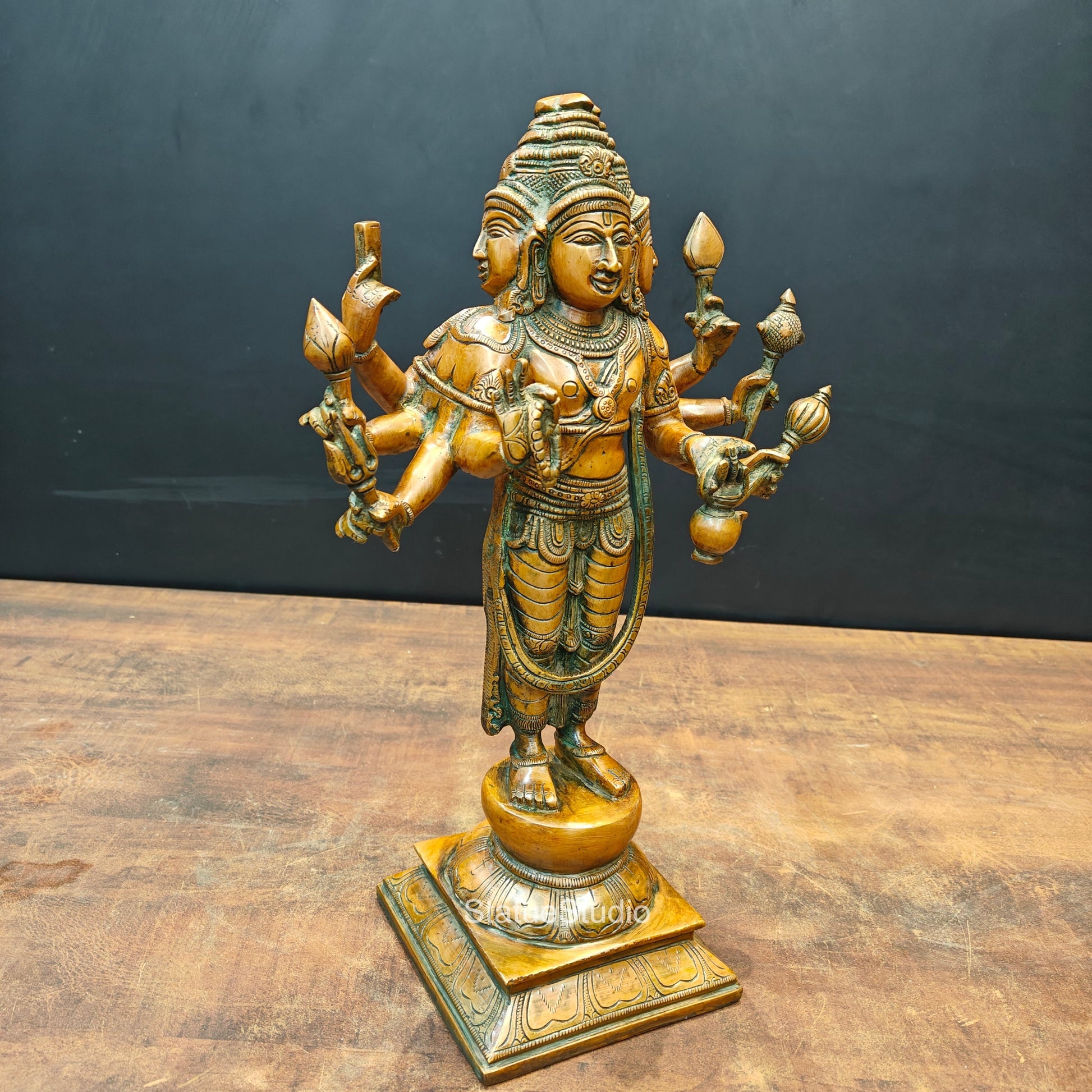 Brass Lord Brahma Statue Creator Of Universe Copper Patina Finish 15 Inch - Image 4