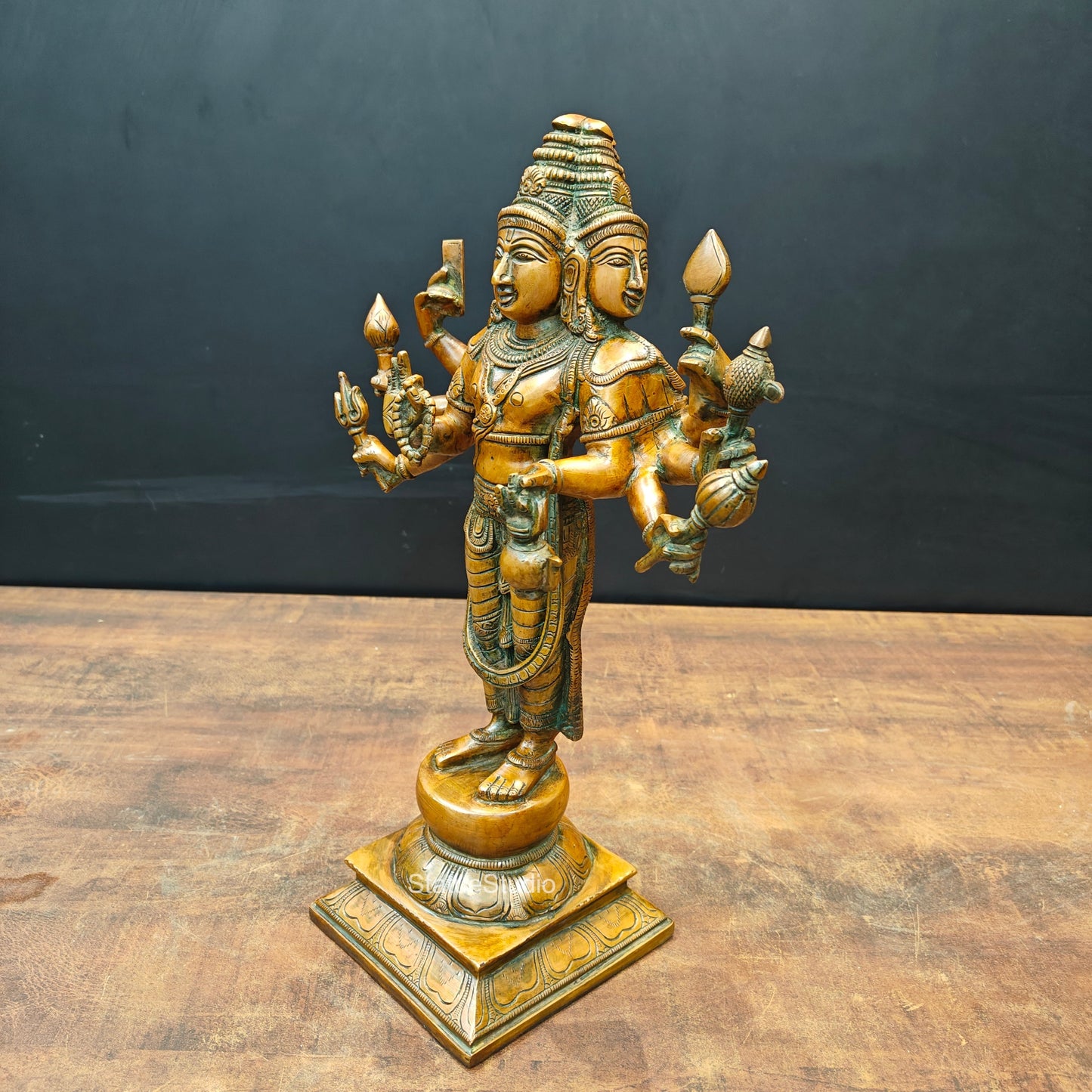 Brass Lord Brahma Statue Creator Of Universe Copper Patina Finish 15 Inch