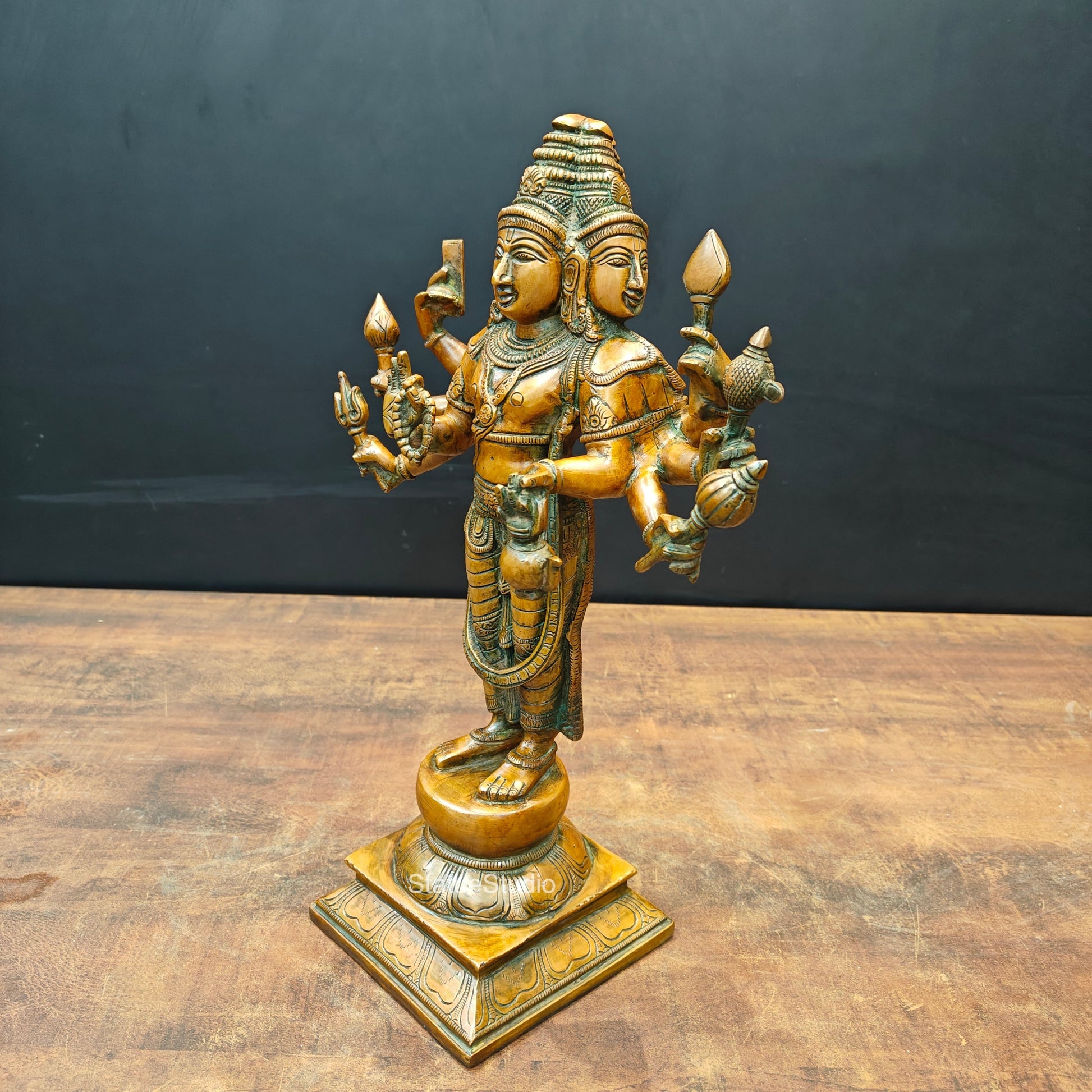 Brass Lord Brahma Statue Creator Of Universe Copper Patina Finish 15 Inch - Image 5