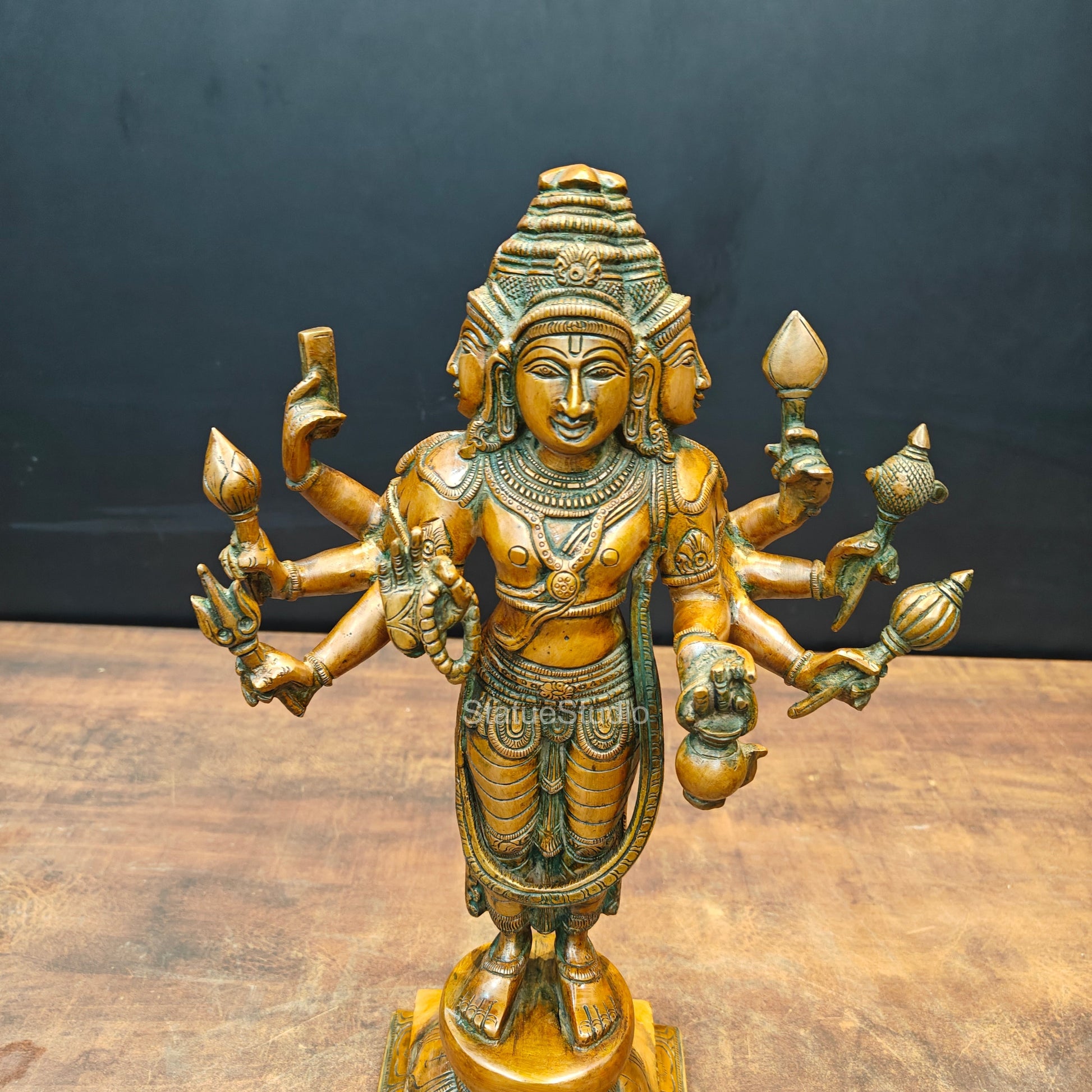 Brass Lord Brahma Statue Creator Of Universe Copper Patina Finish 15 Inch - Image 6