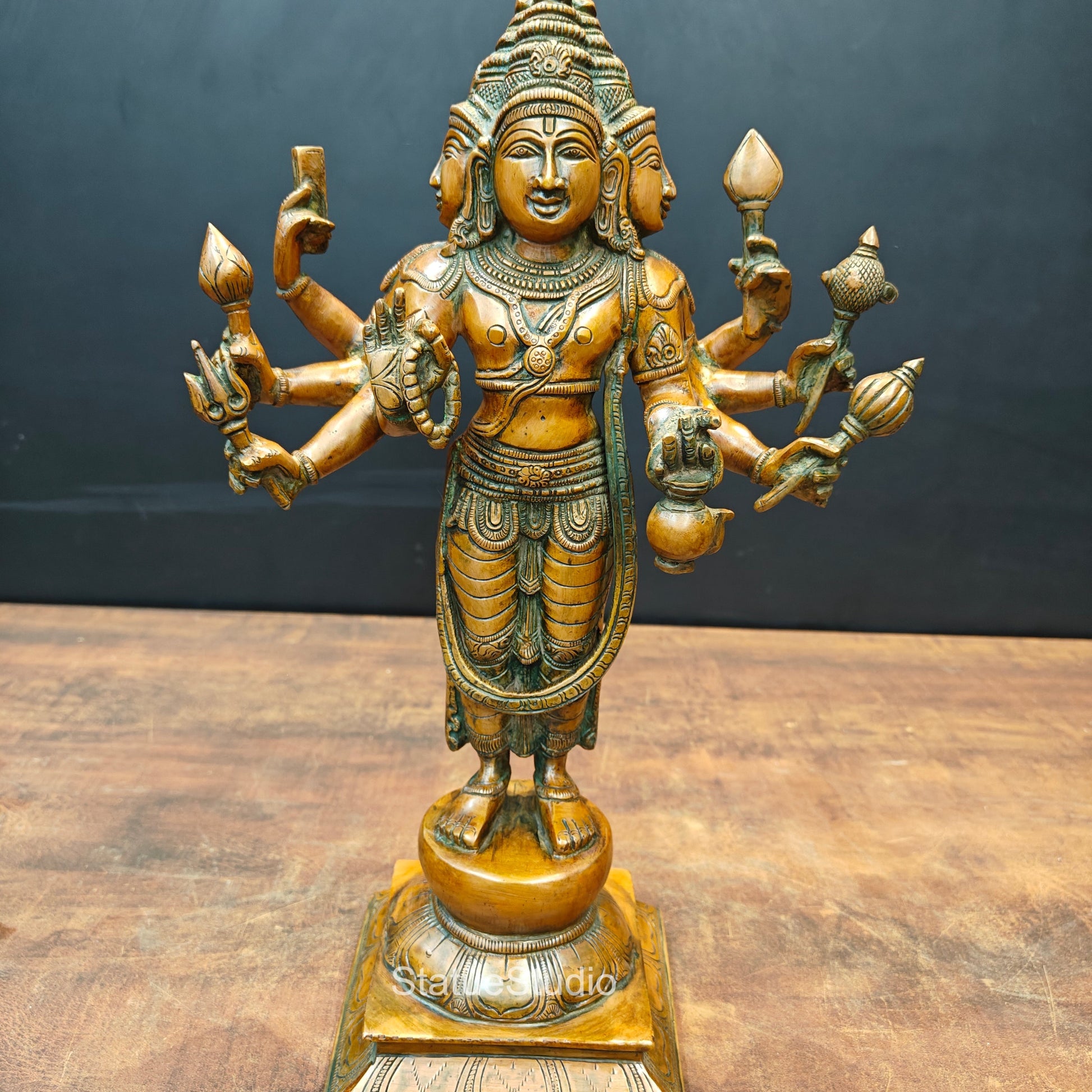 Brass Lord Brahma Statue Creator Of Universe Copper Patina Finish 15 Inch - Image 7