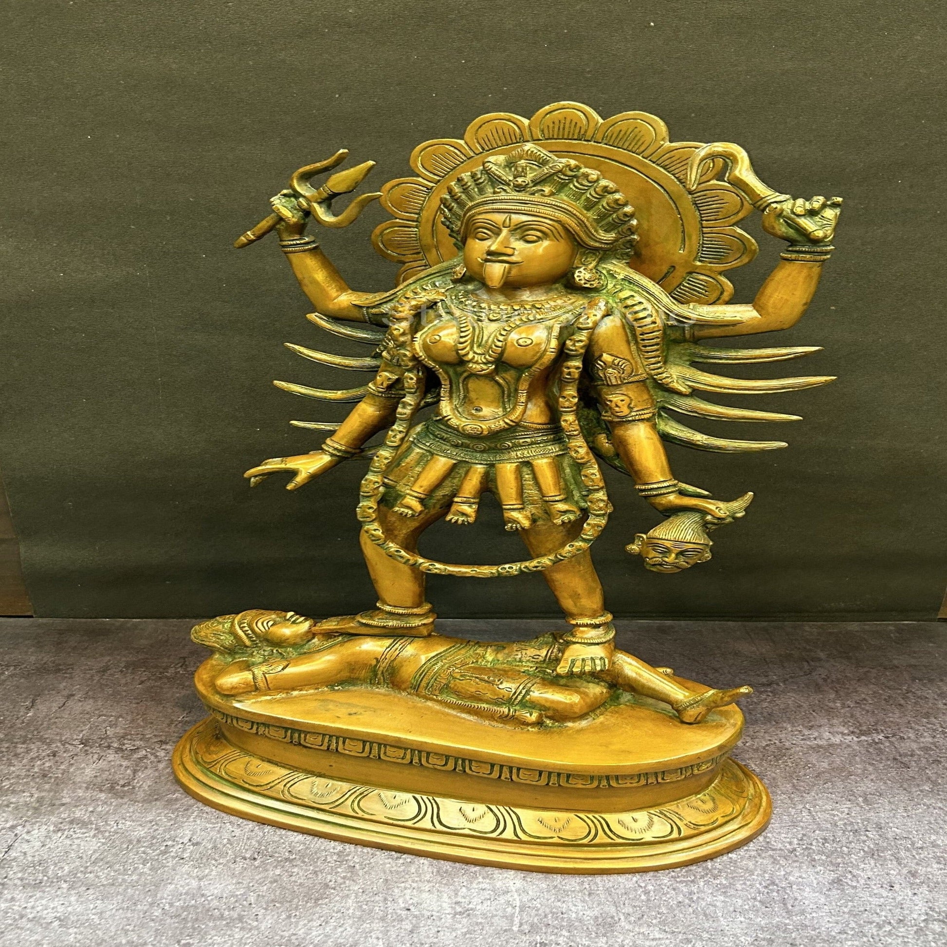 Brass Kali Mata Idol With 4 Arms Copper Patina Finish For Home Decor 18" - Image 3