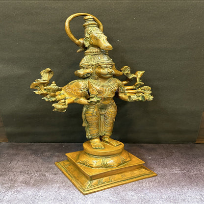 Brass Large Lord Panchmukhi Hanuman Statue Copper Patina Finish For Home Decor 2 Feet by vendor-unknown - Hindu Gods (View 3)