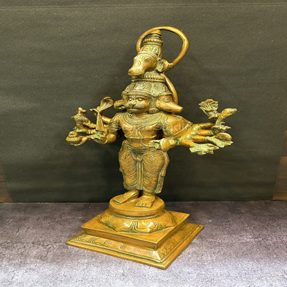 Brass Large Lord Panchmukhi Hanuman Statue Copper Patina Finish For Home Decor 2 Feet by vendor-unknown - Hindu Gods (View 4)