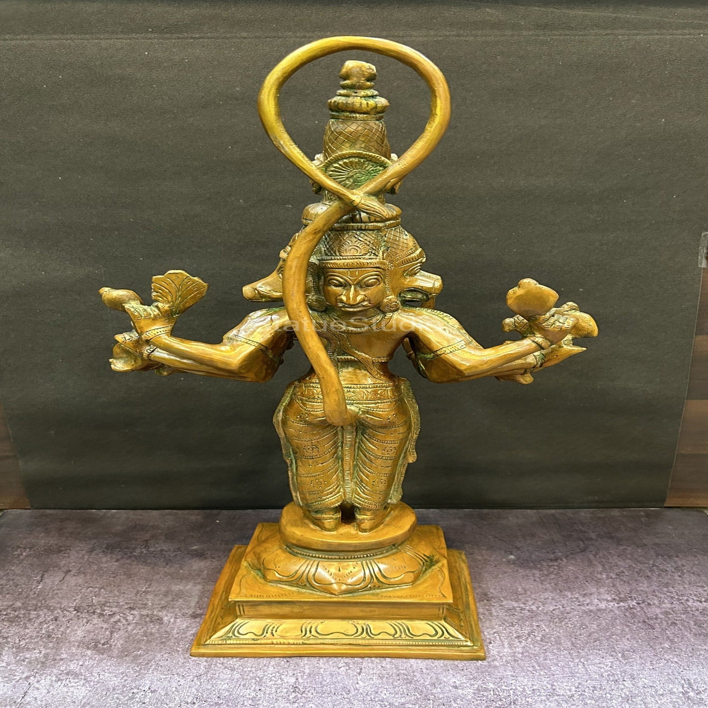 Brass Large Lord Panchmukhi Hanuman Statue Copper Patina Finish For Home Decor 2 Feet