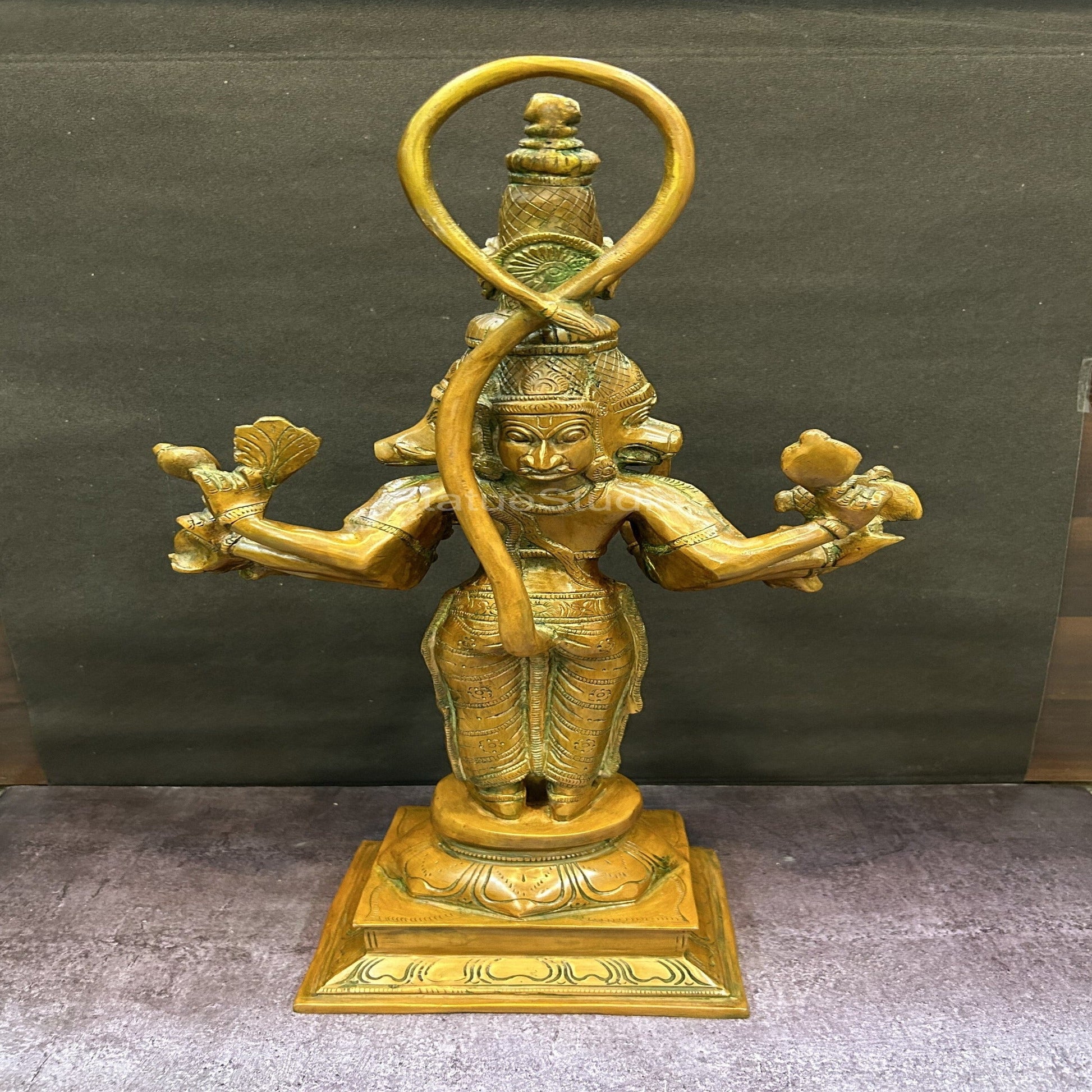Brass Large Lord Panchmukhi Hanuman Statue Copper Patina Finish For Home Decor 2 Feet - Image 5