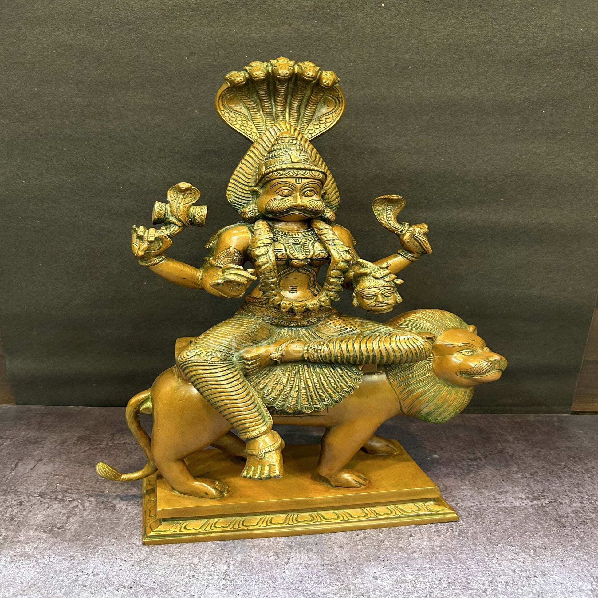 Brass Pratyangira Devi Bhadrakali Statue Copper Patina Finish For Home Decor 19" - Image 2