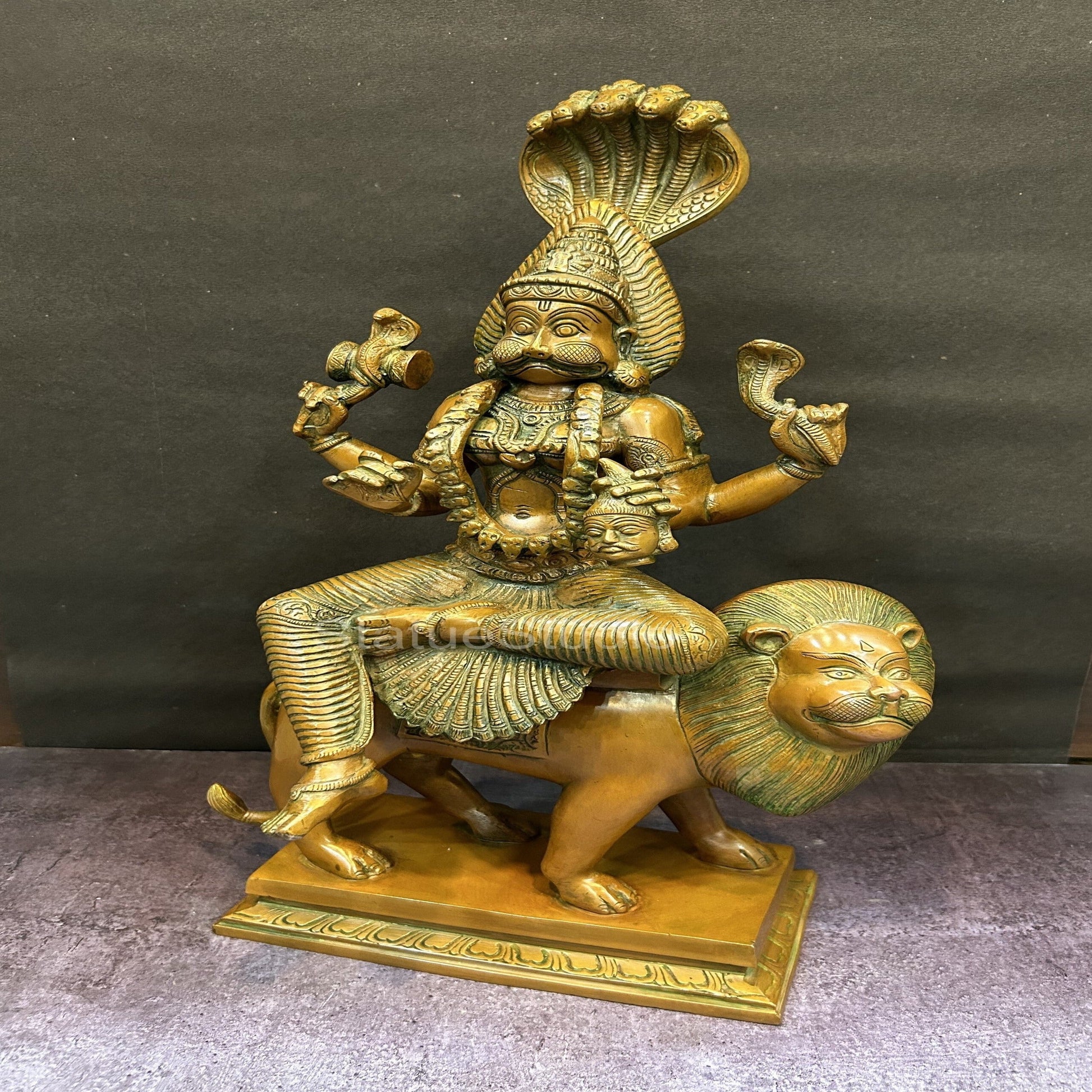 Brass Pratyangira Devi Bhadrakali Statue Copper Patina Finish For Home Decor 19" - Image 3