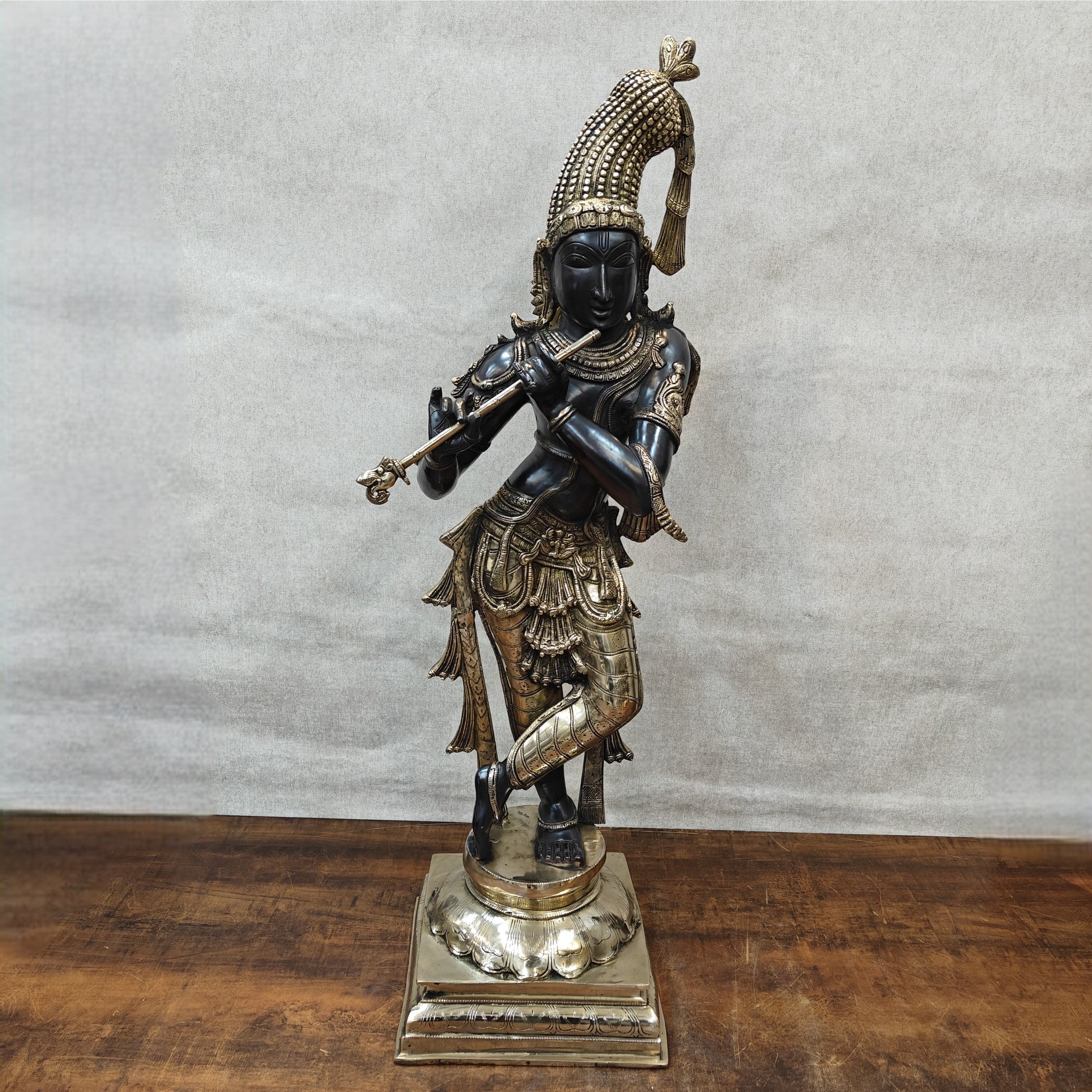 Brass Krishna Idol in Antique Black Finish 3 Feet by StatueStudio - Image 5