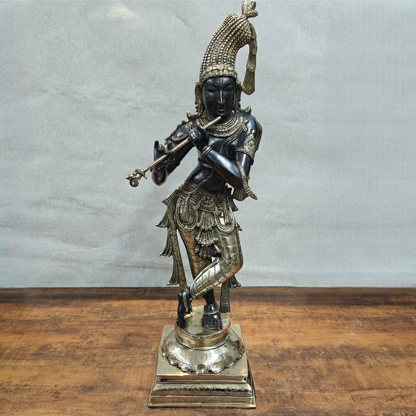 Brass Krishna Idol in Antique Black Finish 3 Feet by StatueStudio