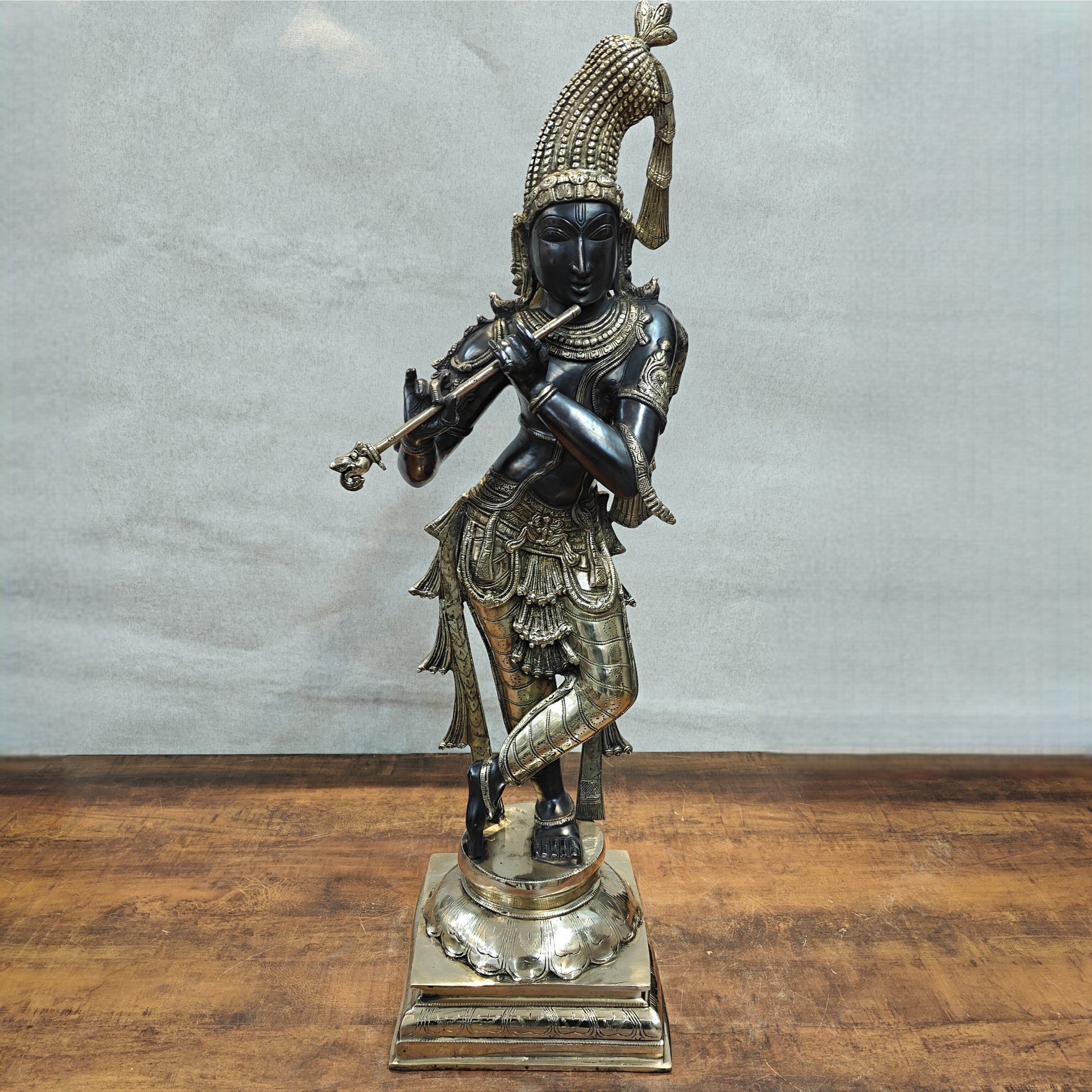 Brass Krishna Idol in Antique Black Finish 3 Feet by StatueStudio - Image 6