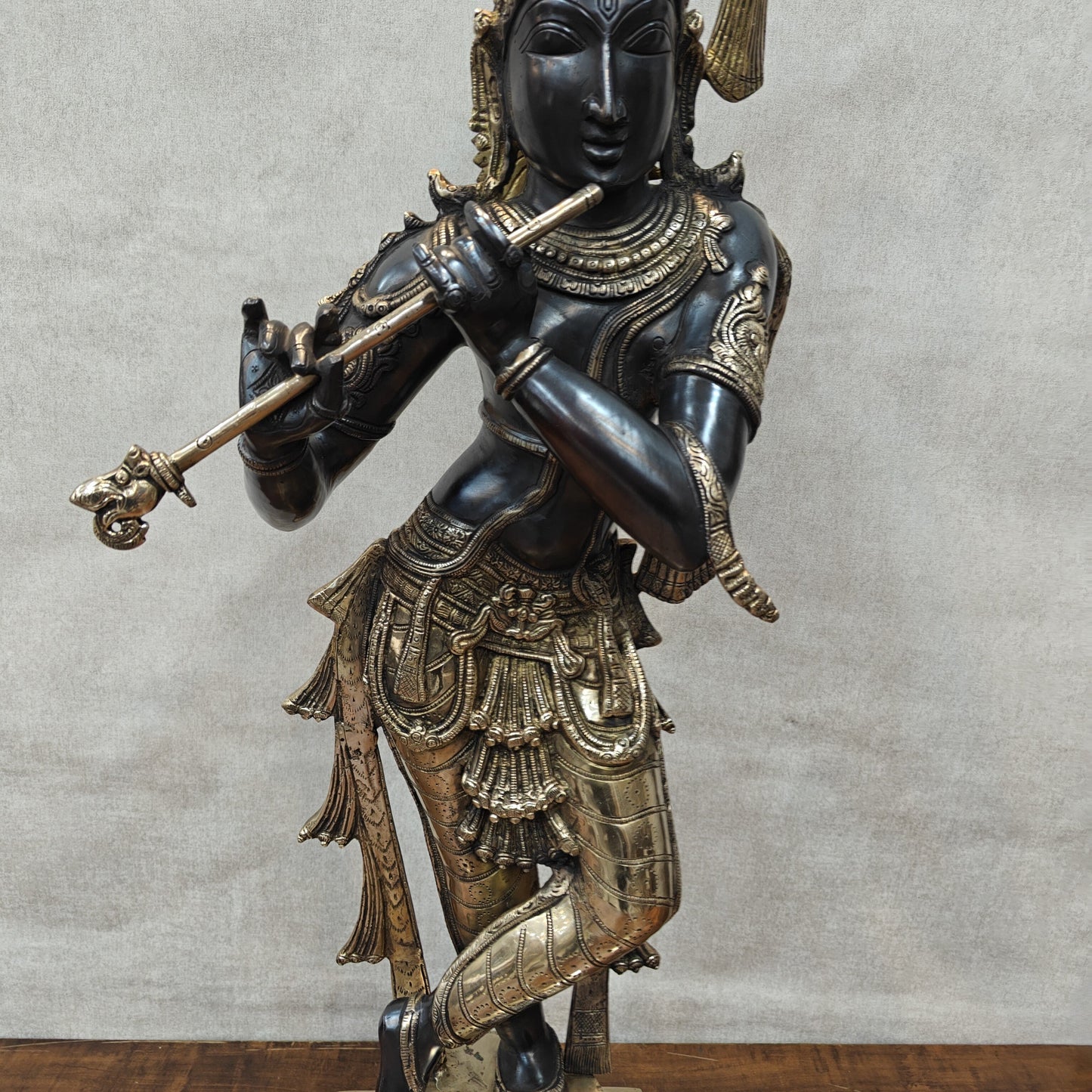 Brass Krishna Idol in Antique Black Finish 3 Feet by StatueStudio