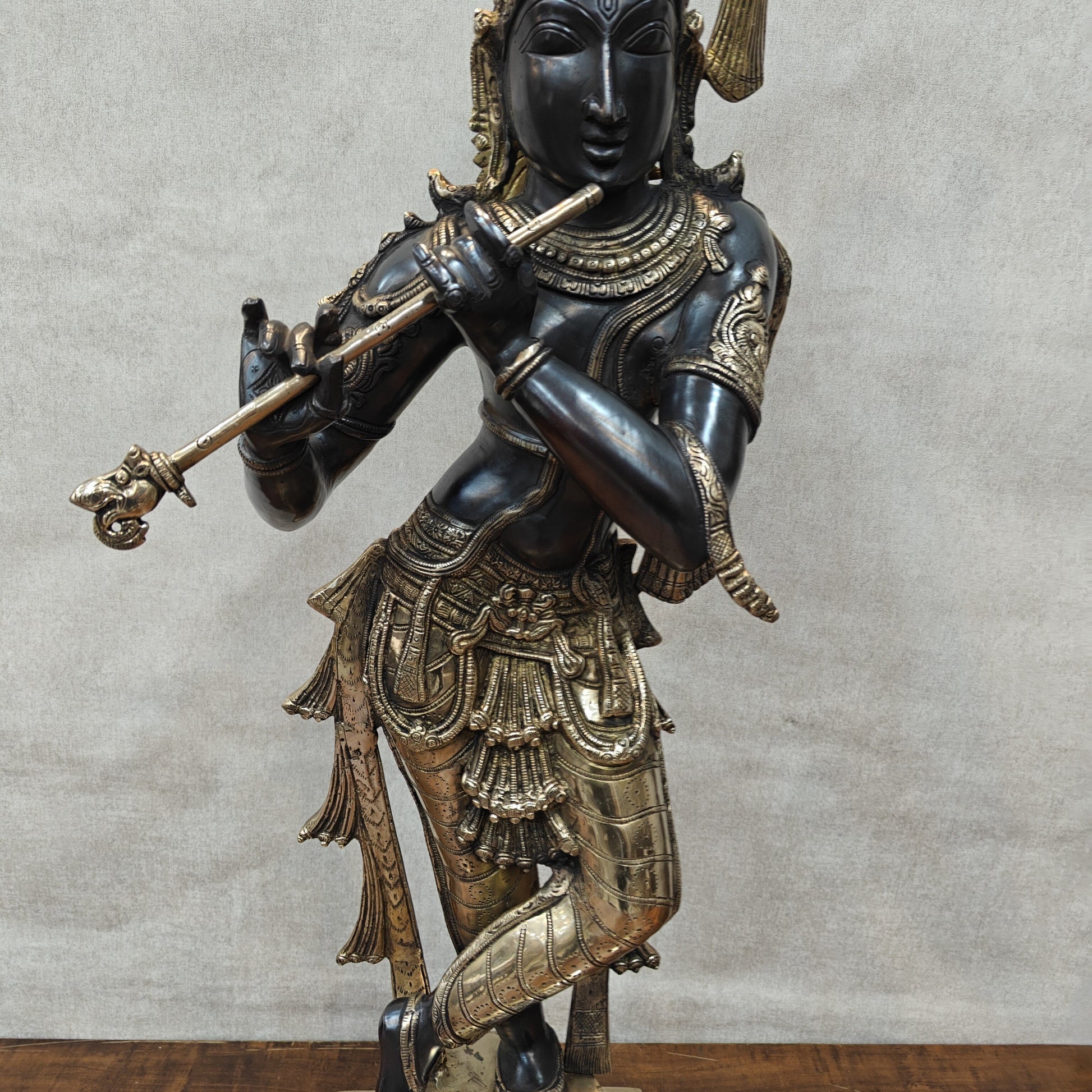 Brass Krishna Idol in Antique Black Finish 3 Feet by StatueStudio - Image 7