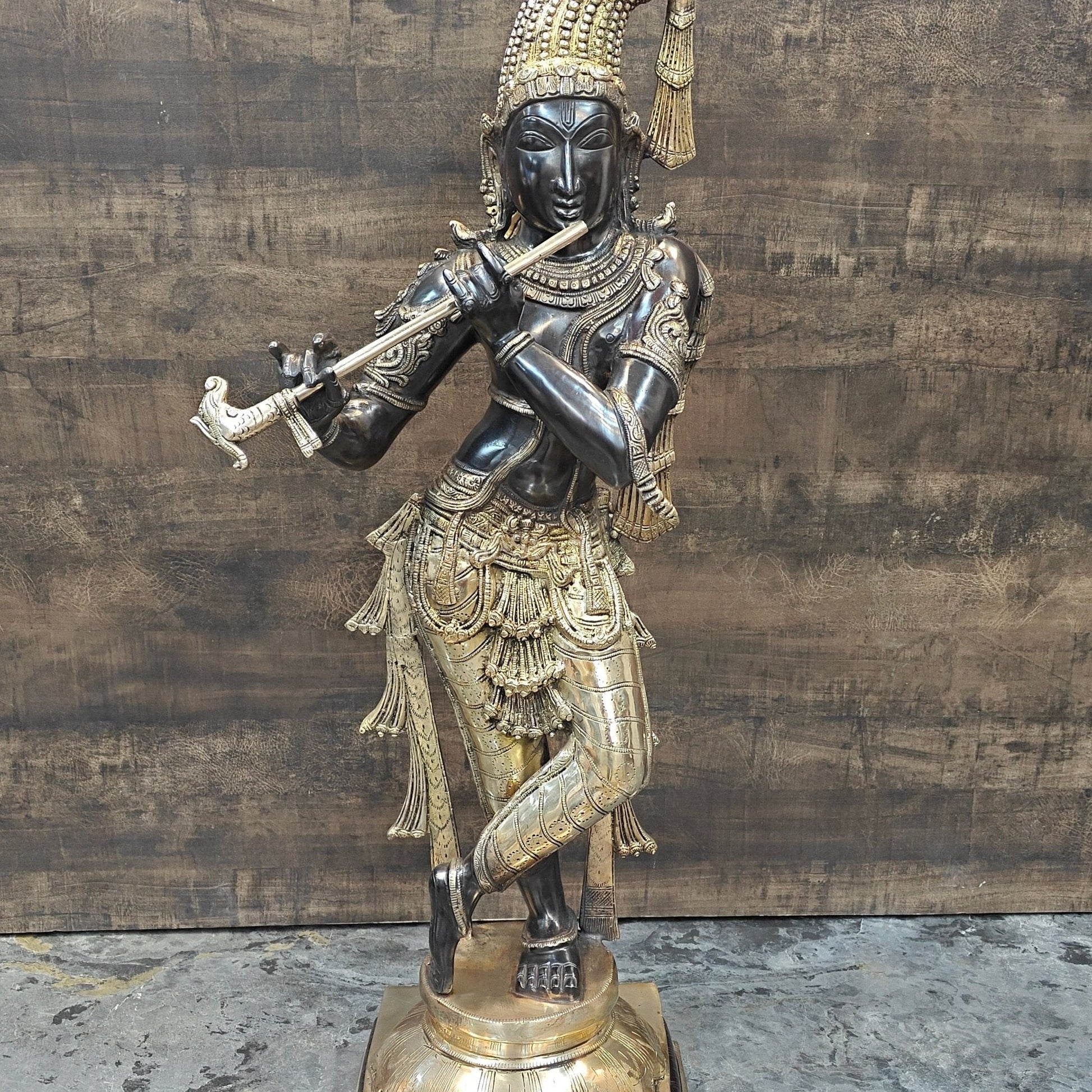 Brass Krishna Idol in Antique Black Finish 3 Feet by StatueStudio - Image 2