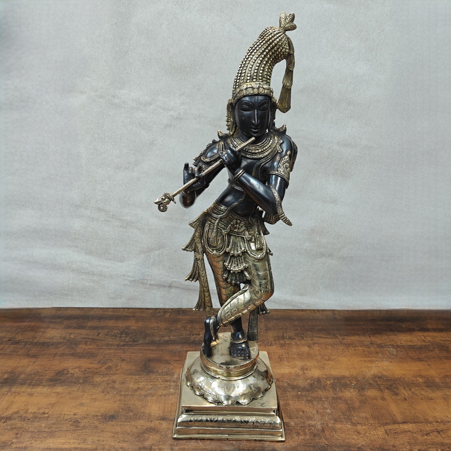 Brass Krishna Idol in Antique Black Finish 3 Feet by StatueStudio