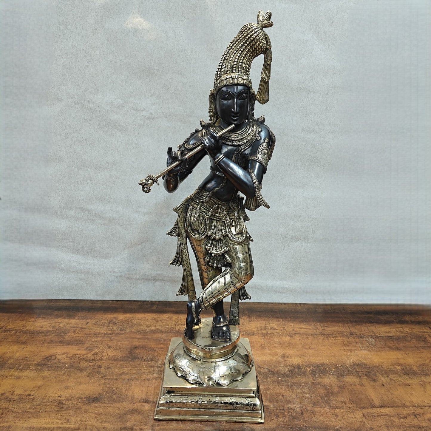 Brass Krishna Idol in Antique Black Finish 3 Feet by StatueStudio