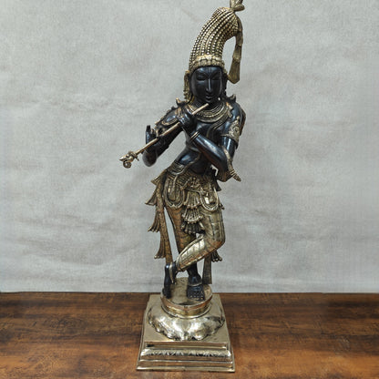 Brass Krishna Idol in Antique Black Finish 3 Feet by StatueStudio by vendor-unknown - Hindu Gods (View 9)
