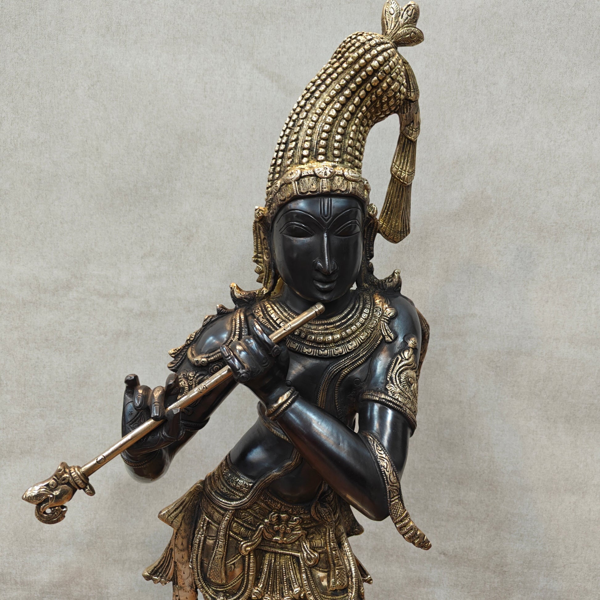 Brass Krishna Idol in Antique Black Finish 3 Feet by StatueStudio - Image 11