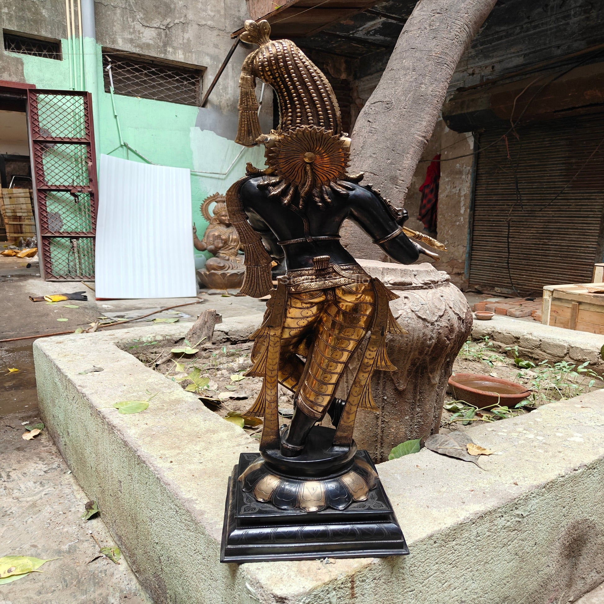 Brass Krishna Idol in Antique Black Finish 3 Feet by StatueStudio - Image 17