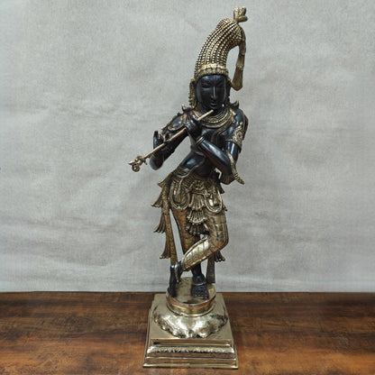 Brass Krishna Idol in Antique Black Finish 3 Feet by StatueStudio by vendor-unknown - Hindu Gods (View 12)
