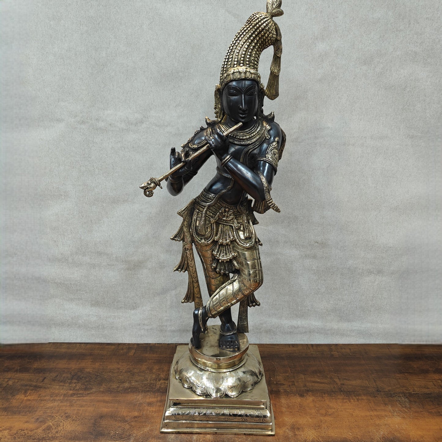 Brass Krishna Idol in Antique Black Finish 3 Feet by StatueStudio