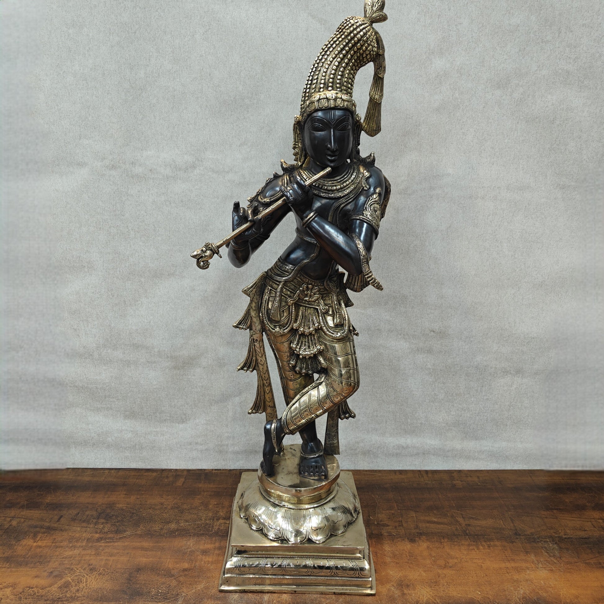Brass Krishna Idol in Antique Black Finish 3 Feet by StatueStudio - Image 13