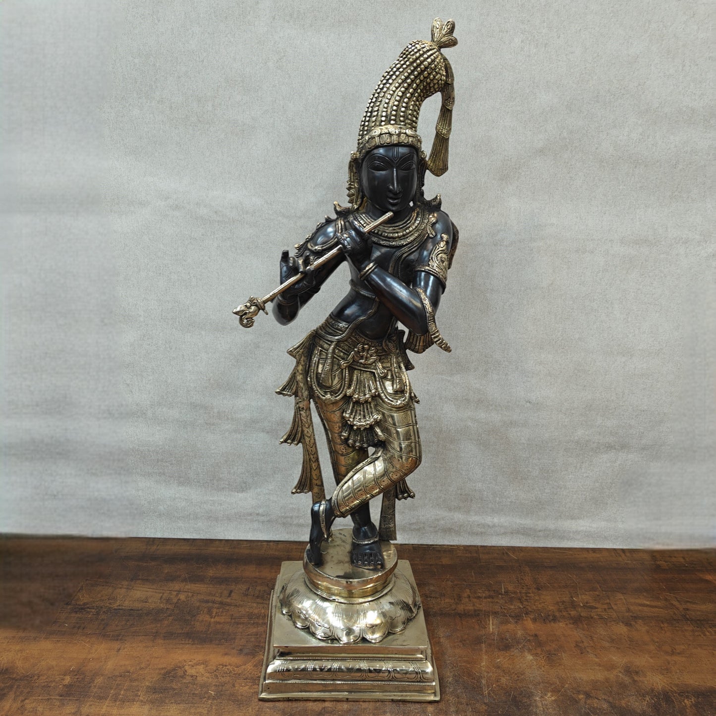 Brass Krishna Idol in Antique Black Finish 3 Feet by StatueStudio