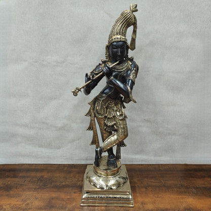Brass Krishna Idol in Antique Black Finish 3 Feet by StatueStudio by vendor-unknown - Hindu Gods (View 3)