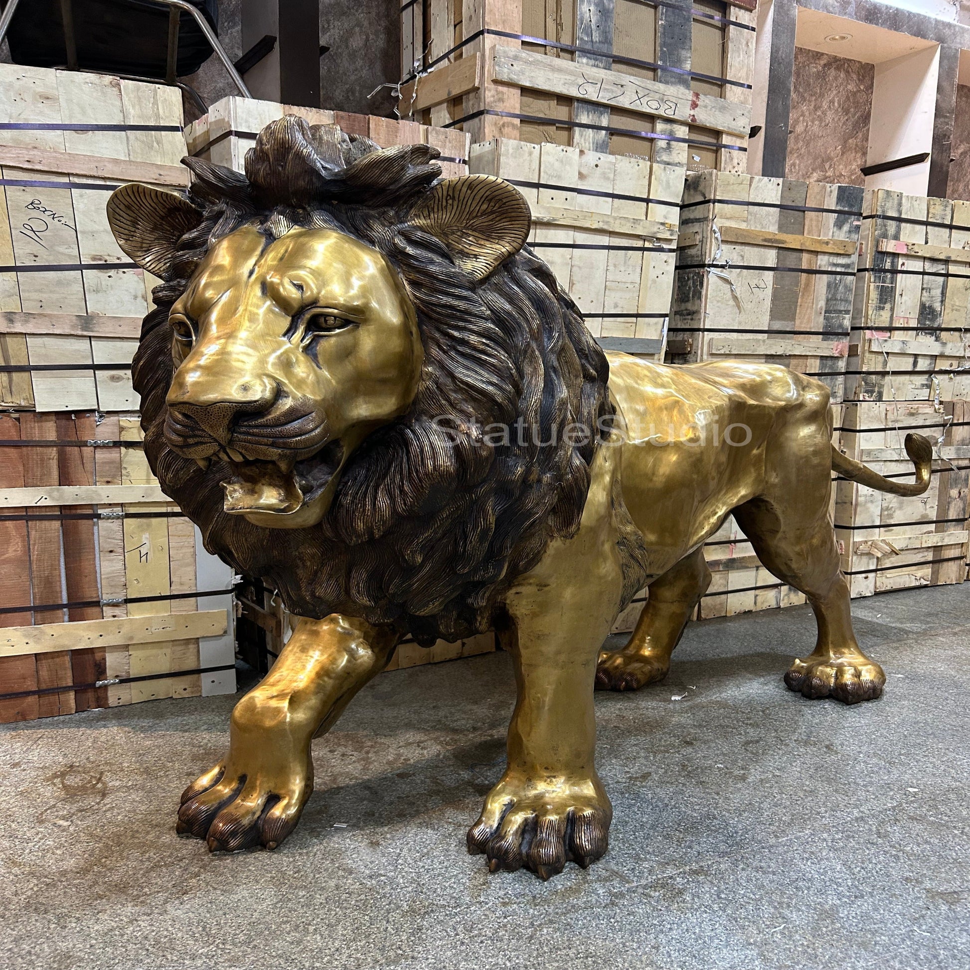 Brass Lion Statue Big Life Size Figure For Home Garden Decor 4 Feet Tall - Eco-friendly - Sama Homes