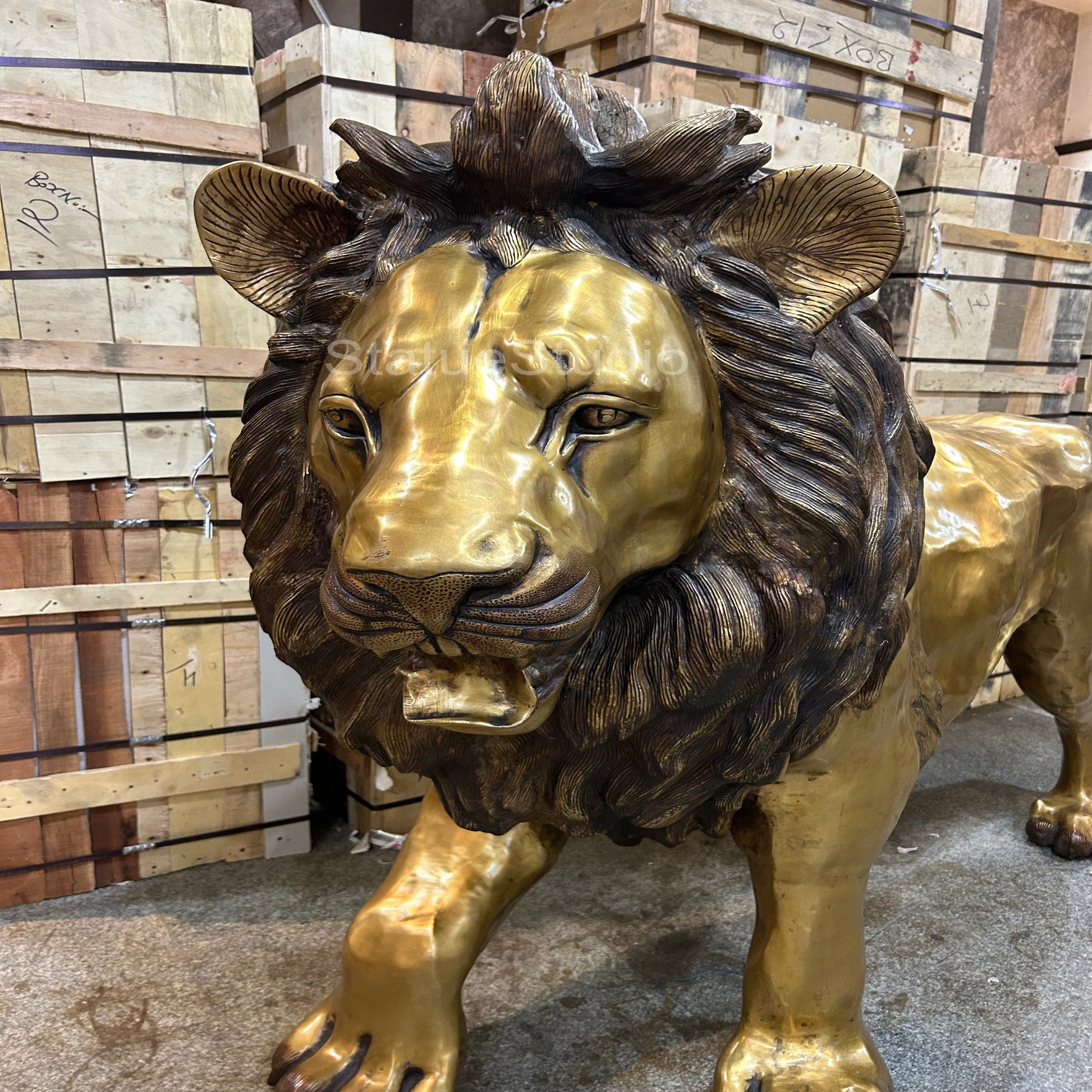 Brass Lion Statue Big Life Size Figure For Home Garden Decor 4 Feet Tall - Image 3