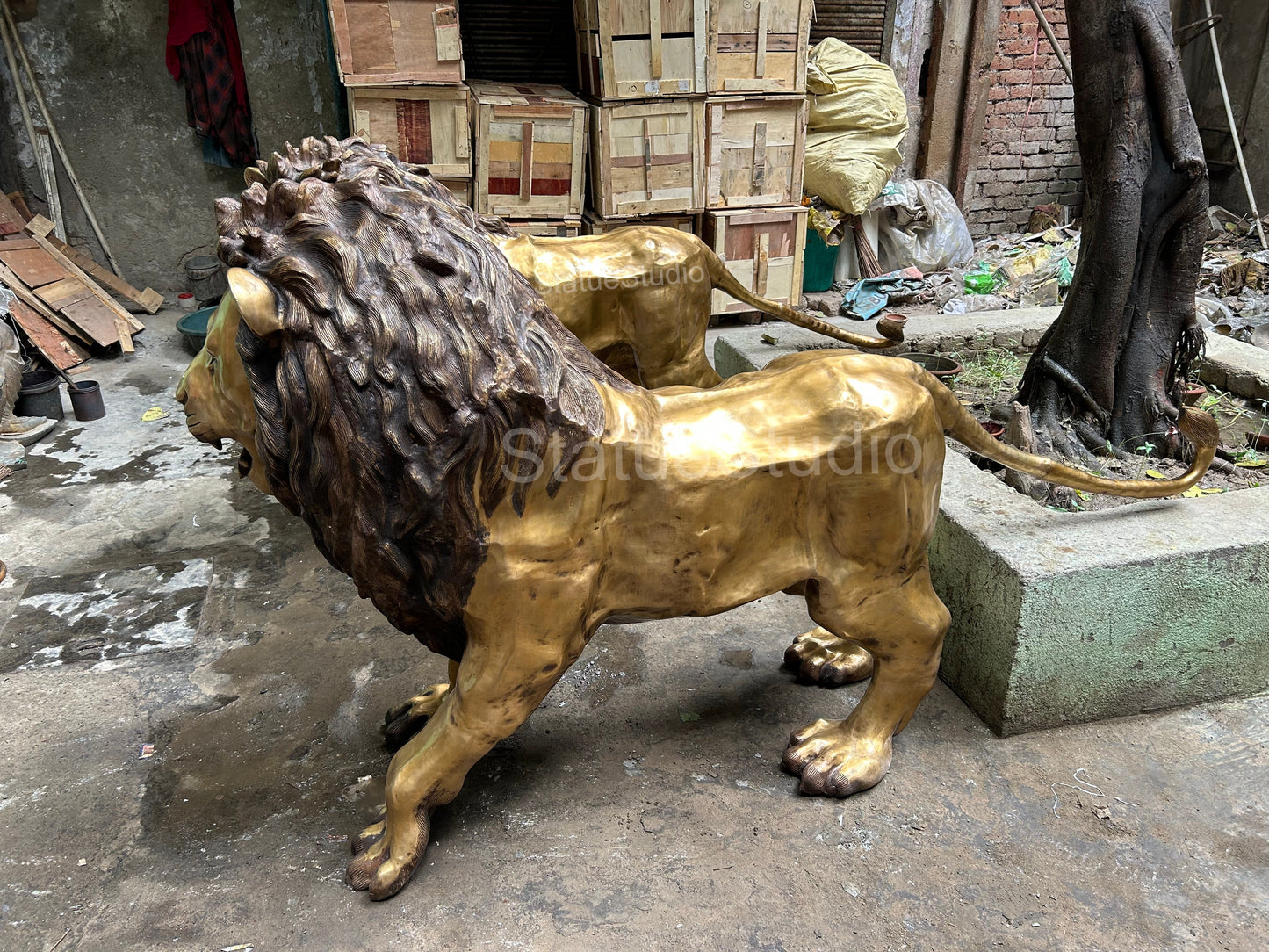 Brass Lion Pair Statue Big Life Size Figure For Home Garden Decor 4 Feet Tall