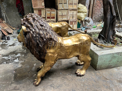 Brass Lion Pair Statue Big Life Size Figure For Home Garden Decor 4 Feet Tall by vendor-unknown - Decor (View 5)