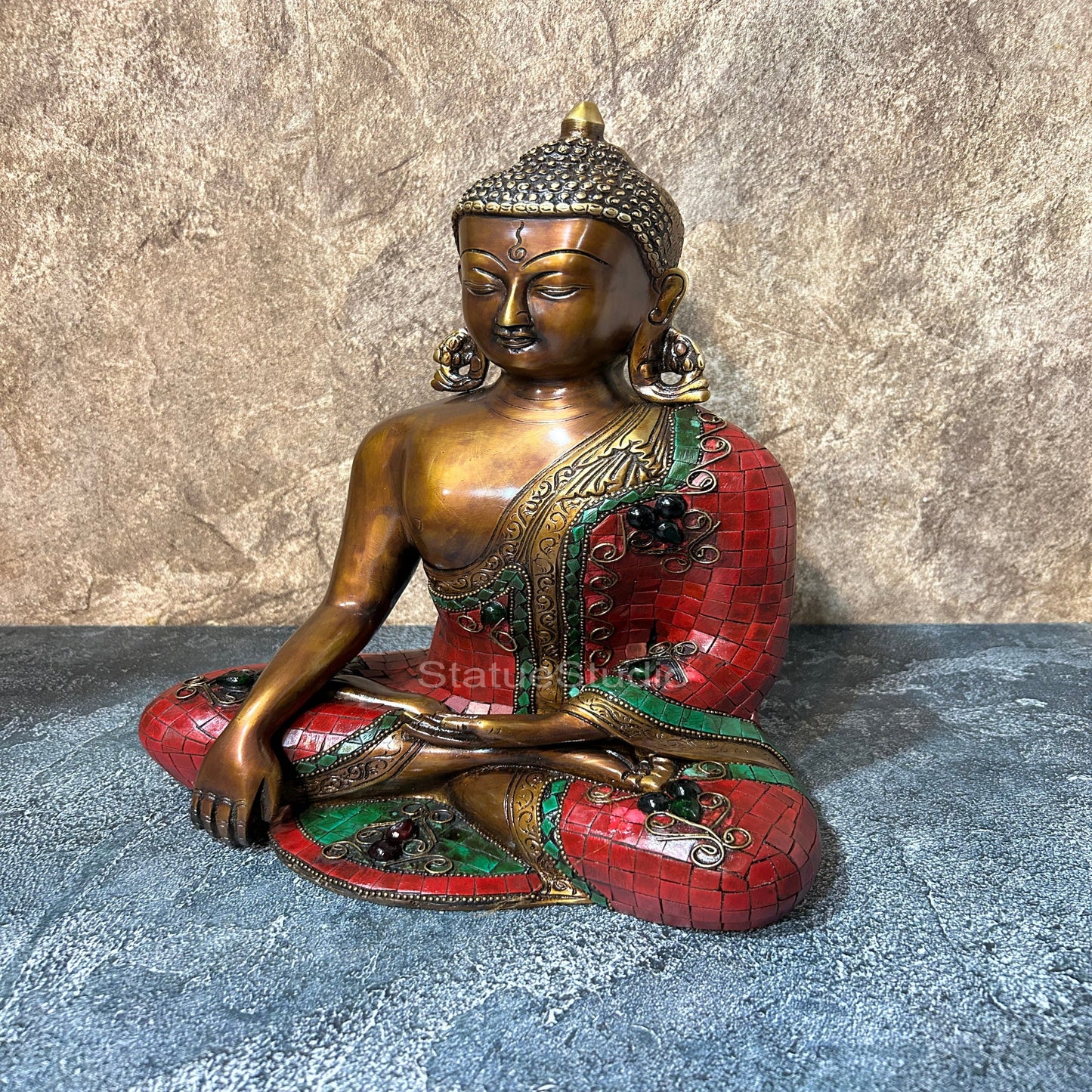Brass Buddha Statue Antique Stone Work For Home Decor 1 Feet
