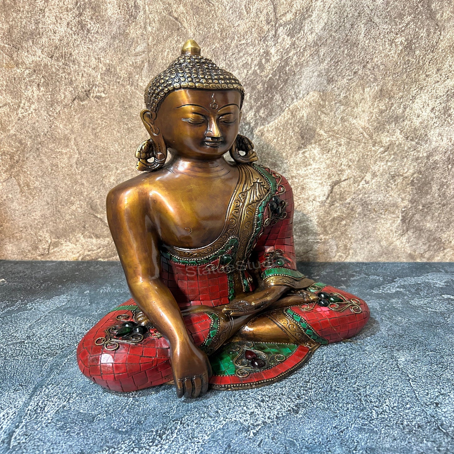 Brass Buddha Statue Antique Stone Work For Home Decor 1 Feet