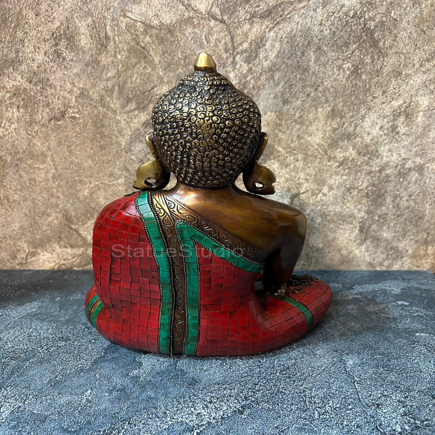 Brass Buddha Statue Antique Stone Work For Home Decor 1 Feet