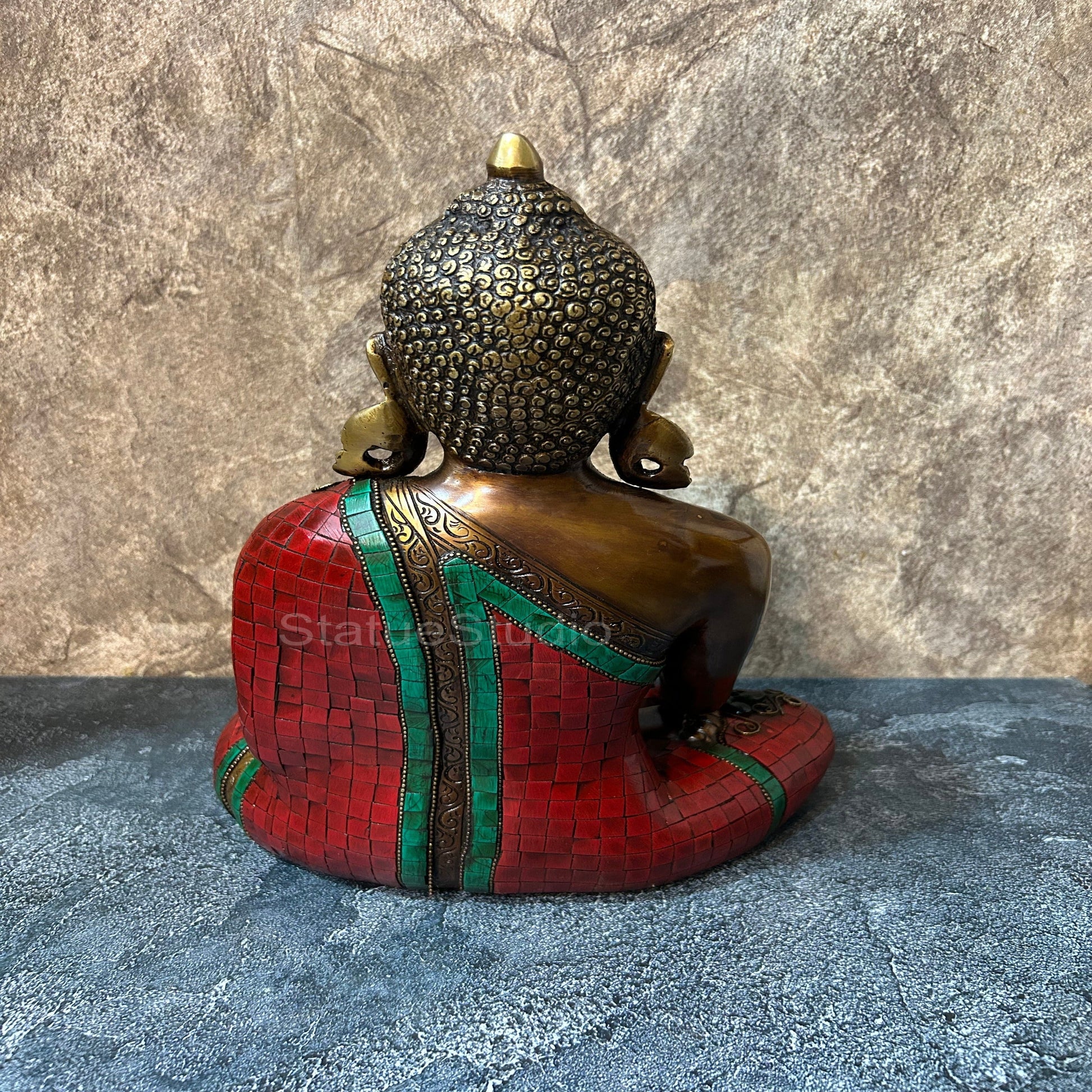 Brass Buddha Statue Antique Stone Work For Home Decor 1 Feet - Image 5