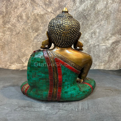 Brass Blessing Buddha Statue Antique Stone Work For Home Decor 1 Feet by vendor-unknown - Buddha (View 5)