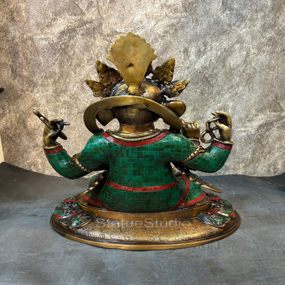 Brass Ganesha Statue Antique Stone Work For Home Temple Decor 1.5 Feet by vendor-unknown - Hindu Gods (View 6)