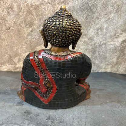 Brass Blessing Buddha Statue Antique Stone Work For Home Decor 12" by vendor-unknown - Buddha (View 5)