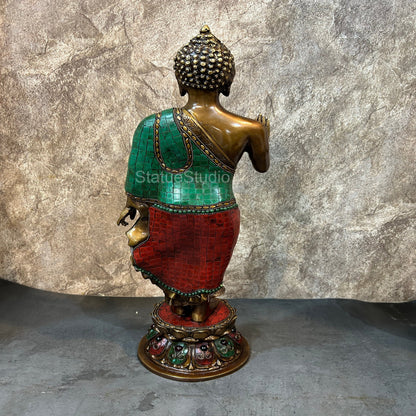 Brass Large Standing Buddha Statue Antique Stone Work For Home Decor 2 Feet by vendor-unknown - Buddha (View 5)