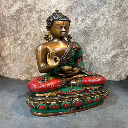 Brass Blessing Buddha Statue Antique Stone Work For Home Decor 19" by vendor-unknown - Buddha (View 3)