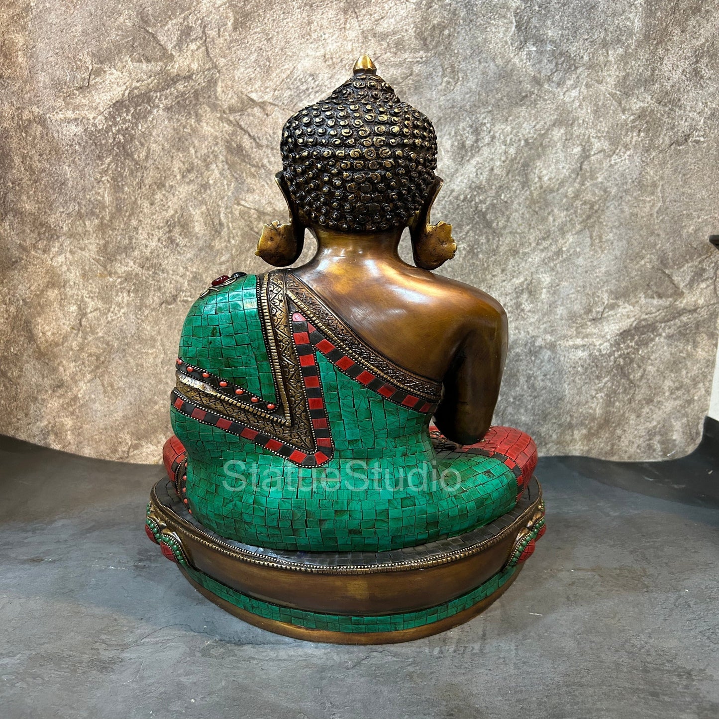 Brass Blessing Buddha Statue Antique Stone Work For Home Decor 19"