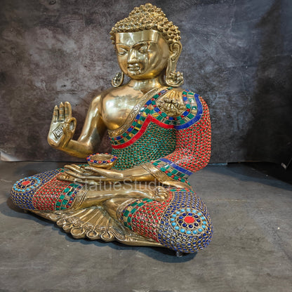 Brass Blessing Buddha Idol Stone Work For Home Decor 19" by vendor-unknown - Buddha (View 2)