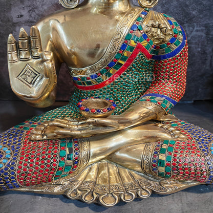 Brass Blessing Buddha Idol Stone Work For Home Decor 19" by vendor-unknown - Buddha (View 3)