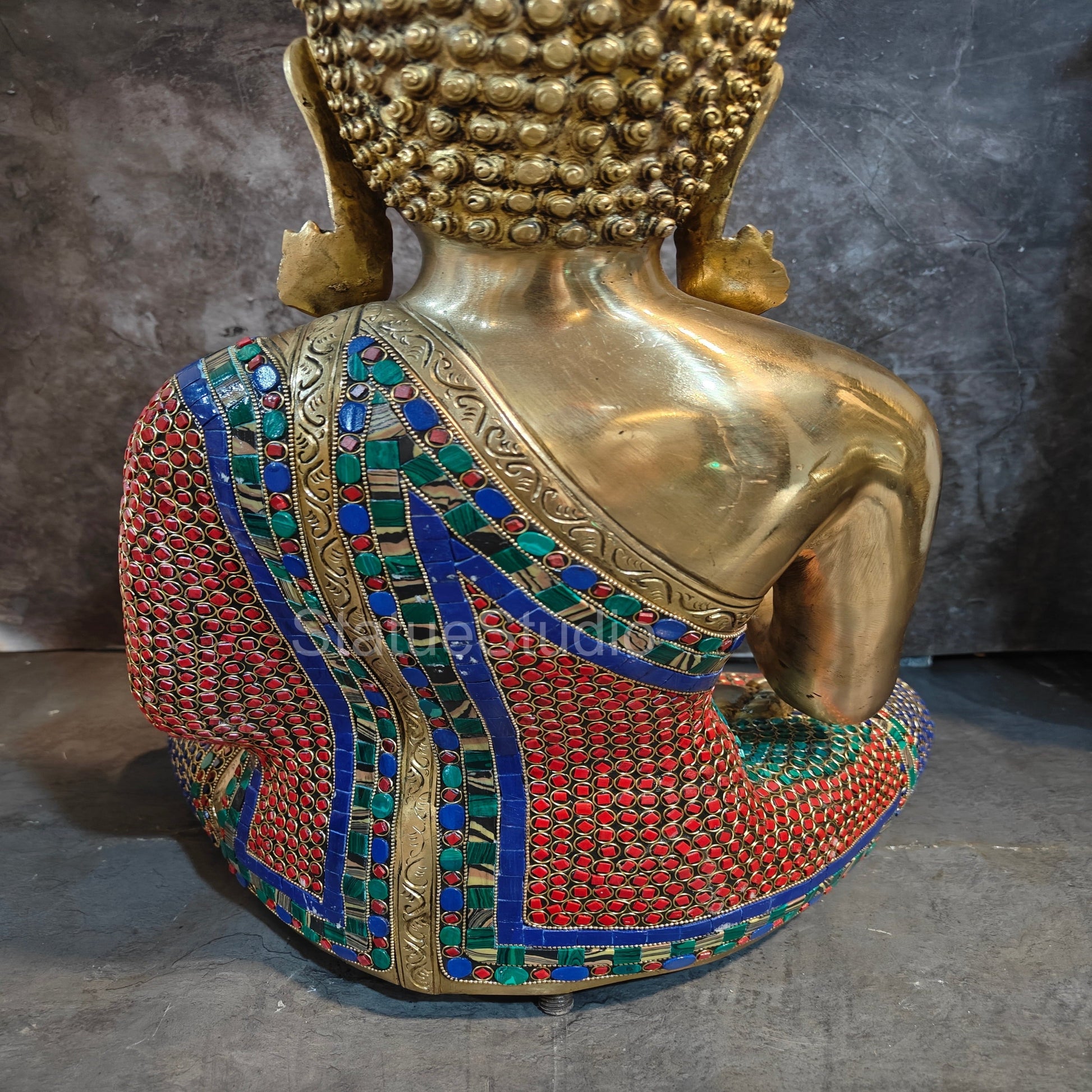Brass Blessing Buddha Idol Stone Work For Home Decor 19" - Image 4