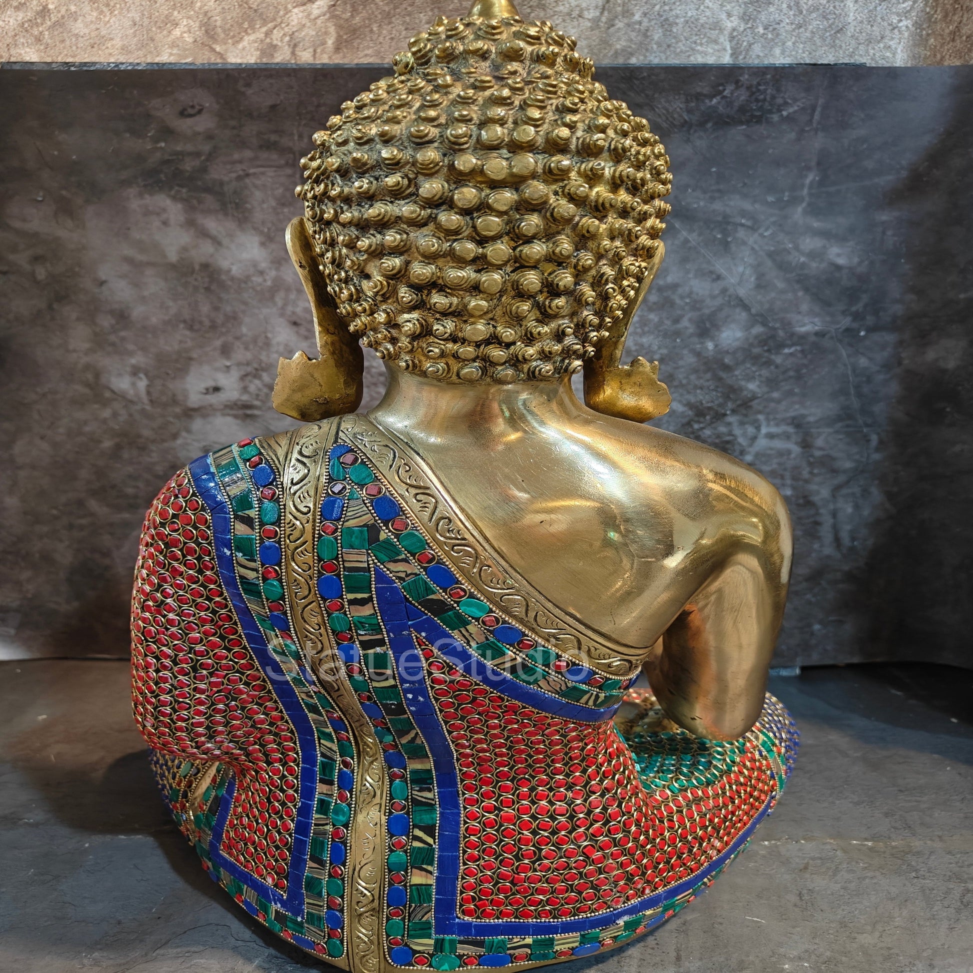 Brass Blessing Buddha Idol Stone Work For Home Decor 19" - Image 5