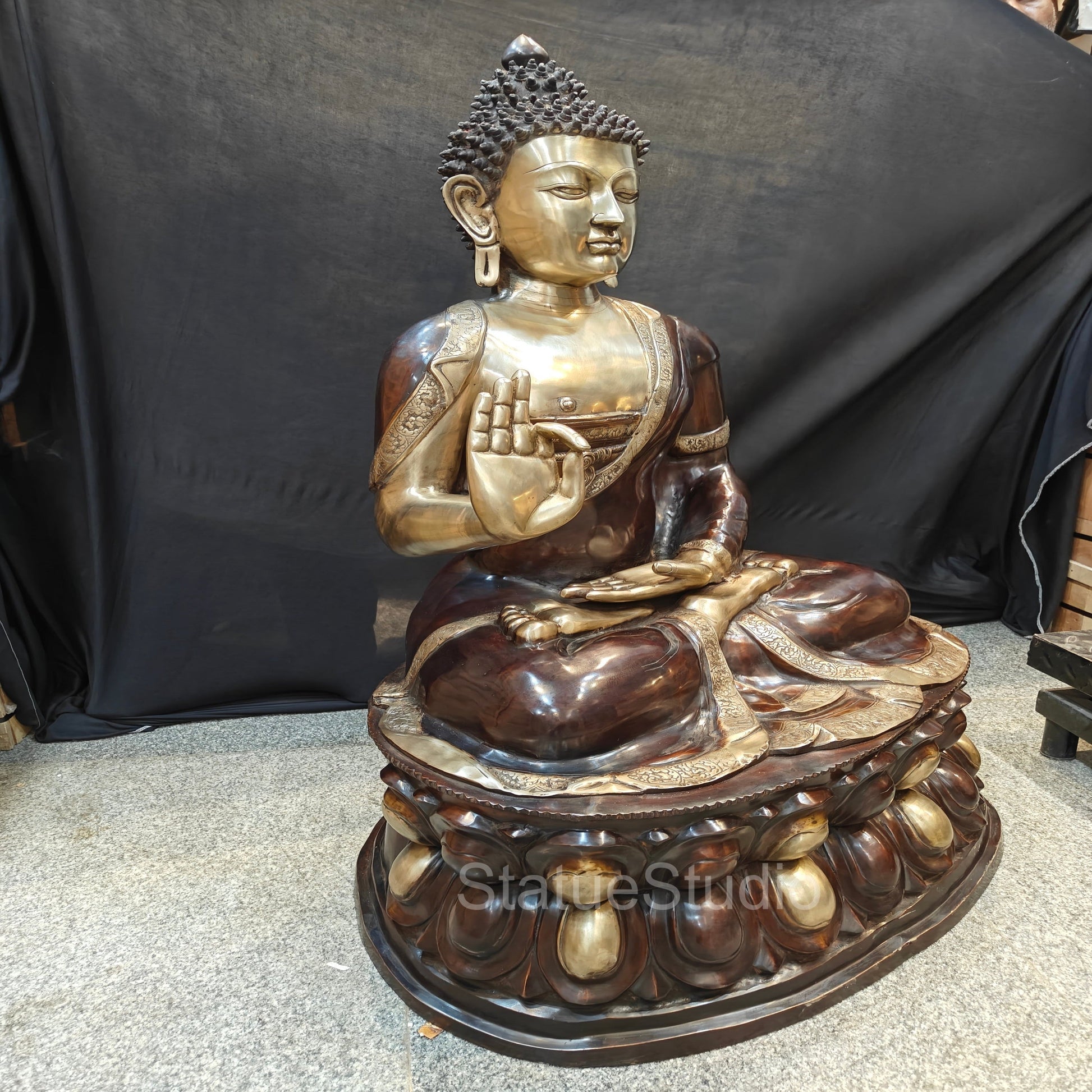 Brass Large Blessing Buddha Statue Antique Finish For Home Decor 4 Feet - Image 4